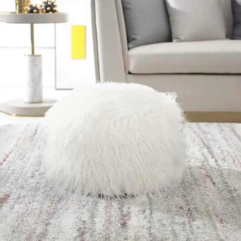 Adeco Housse de coussin rond ottoman/pouf en fausse fourrure, sans rembourrage, pour repose-pieds