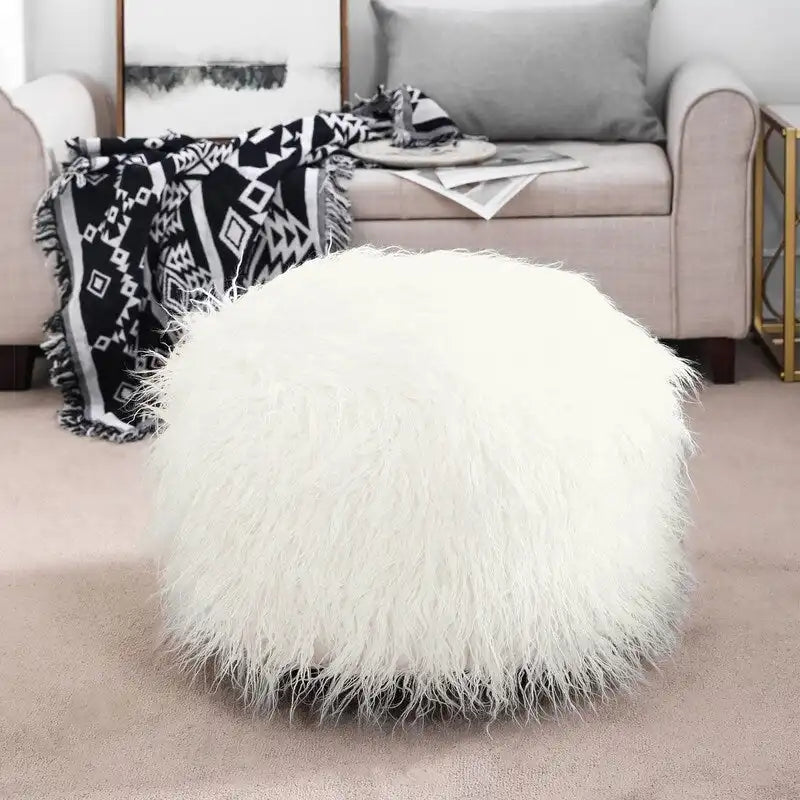 Adeco Housse de coussin rond ottoman/pouf en fausse fourrure, sans rembourrage, pour repose-pieds