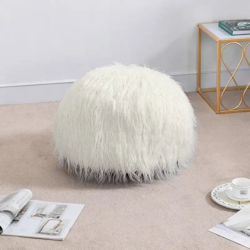 Adeco Housse de coussin rond ottoman/pouf en fausse fourrure, sans rembourrage, pour repose-pieds