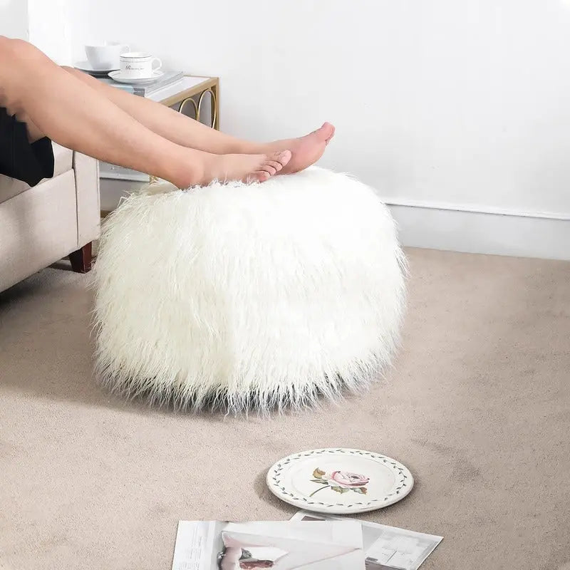Adeco Housse de coussin rond ottoman/pouf en fausse fourrure, sans rembourrage, pour repose-pieds