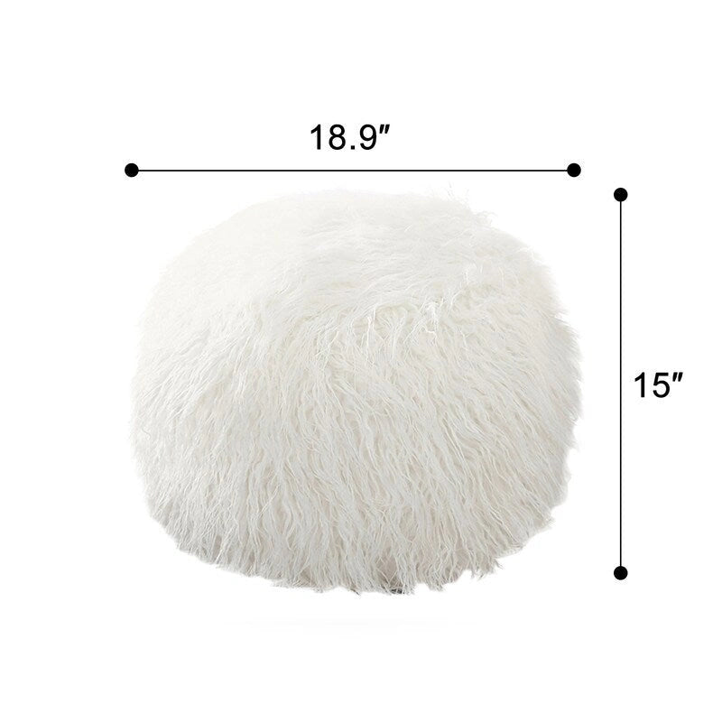 Adeco Housse de coussin rond ottoman/pouf en fausse fourrure, sans rembourrage, pour repose-pieds