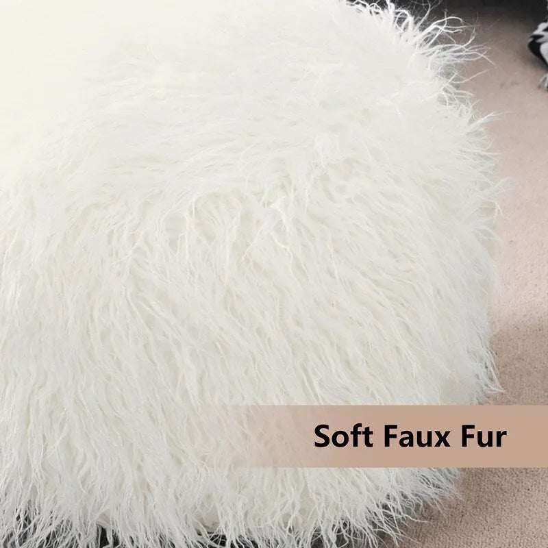 Adeco Housse de coussin rond ottoman/pouf en fausse fourrure, sans rembourrage, pour repose-pieds