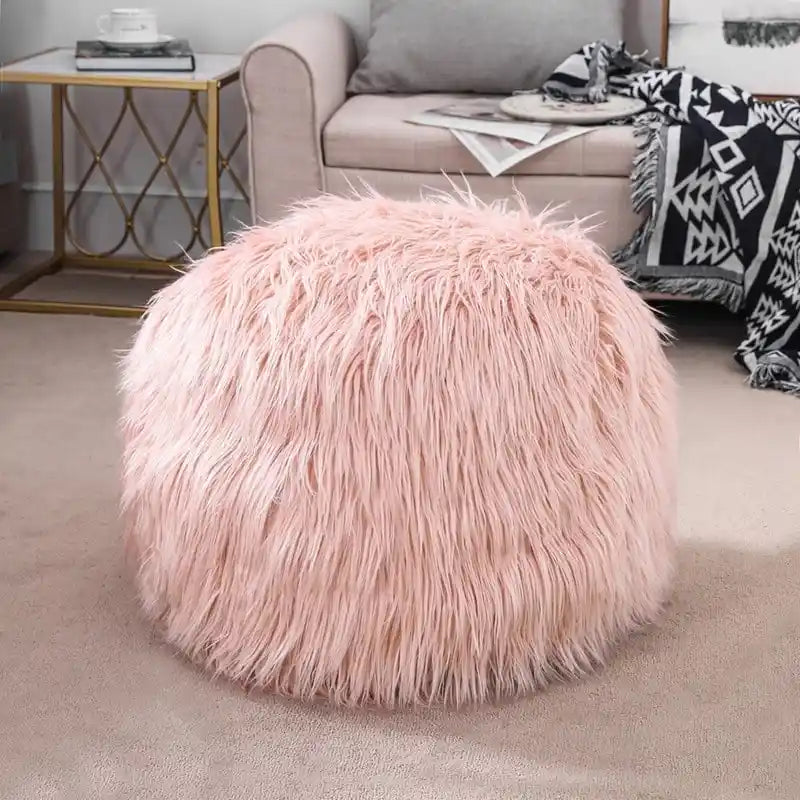 Adeco Housse de coussin rond ottoman/pouf en fausse fourrure, sans rembourrage, pour repose-pieds