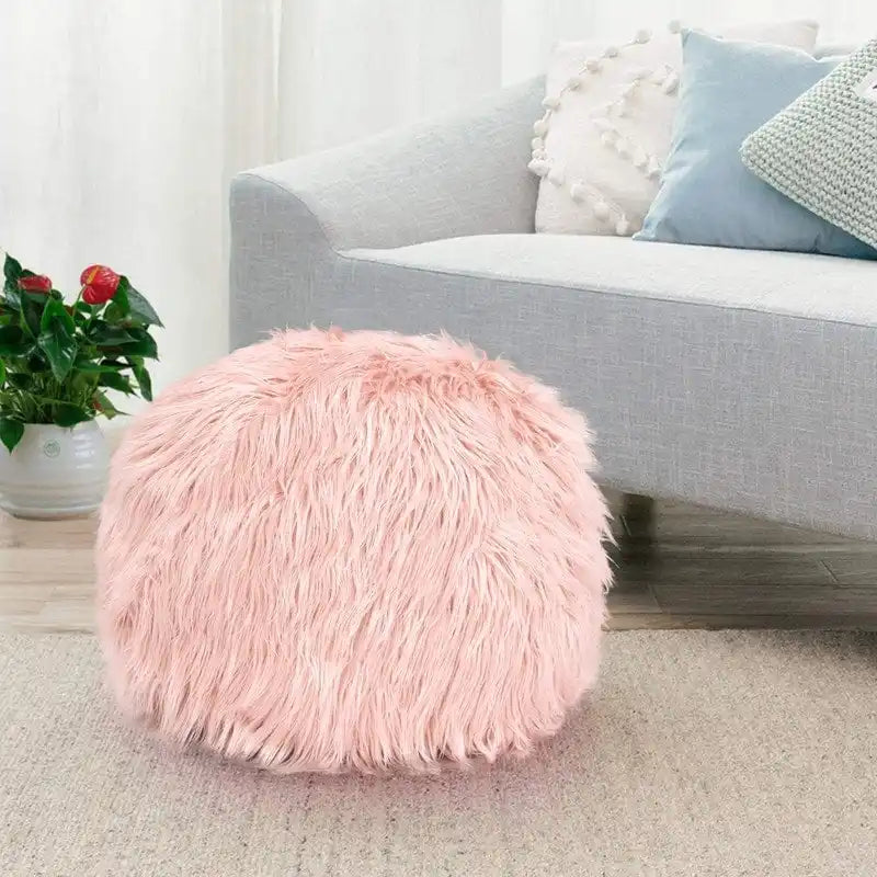 Adeco Housse de coussin rond ottoman/pouf en fausse fourrure, sans rembourrage, pour repose-pieds