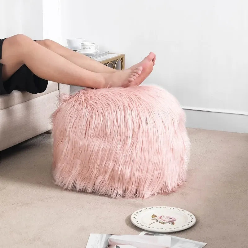 Adeco Housse de coussin rond ottoman/pouf en fausse fourrure, sans rembourrage, pour repose-pieds