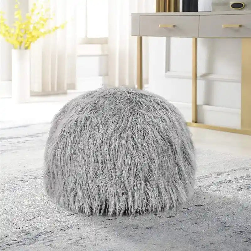 Adeco Housse de coussin rond ottoman/pouf en fausse fourrure, sans rembourrage, pour repose-pieds