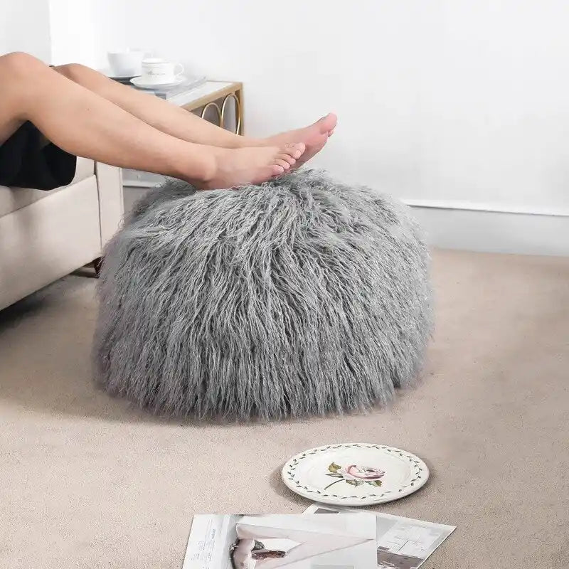 Adeco Housse de coussin rond ottoman/pouf en fausse fourrure, sans rembourrage, pour repose-pieds