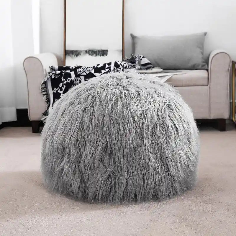 Adeco Housse de coussin rond ottoman/pouf en fausse fourrure, sans rembourrage, pour repose-pieds
