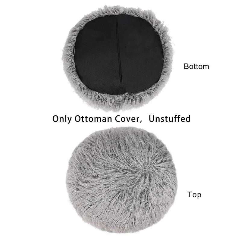 Adeco Housse de coussin rond ottoman/pouf en fausse fourrure, sans rembourrage, pour repose-pieds