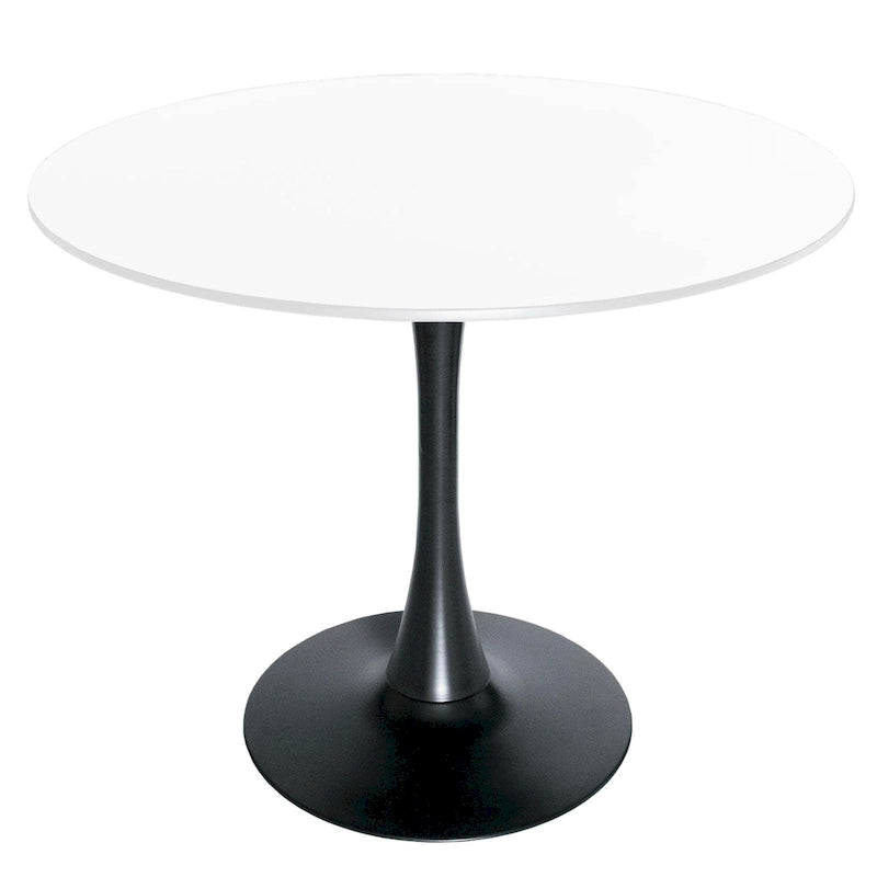 Table à manger ronde Bristol 32, de style moderne du milieu du siècle, plateau en MDF et piétement central en fer brillant pour la cuisine et la salle à manger