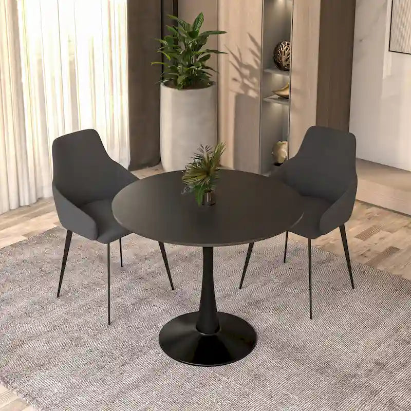 Table à manger ronde Bristol 32, de style moderne du milieu du siècle, plateau en MDF et piétement central en fer brillant pour la cuisine et la salle à manger