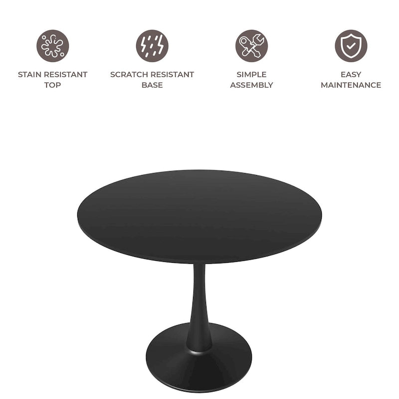 Table à manger ronde Bristol 32, de style moderne du milieu du siècle, plateau en MDF et piétement central en fer brillant pour la cuisine et la salle à manger