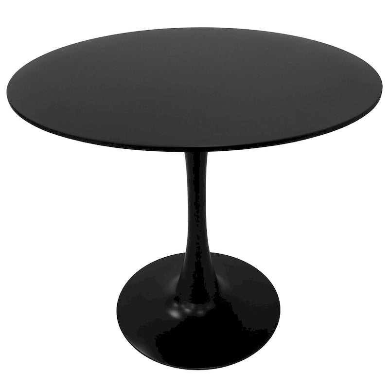 Table à manger ronde Bristol 32, de style moderne du milieu du siècle, plateau en MDF et piétement central en fer brillant pour la cuisine et la salle à manger