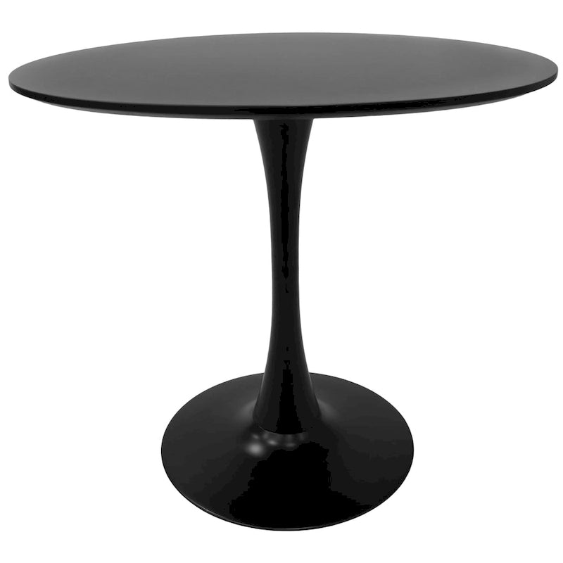Table à manger ronde Bristol 32, de style moderne du milieu du siècle, plateau en MDF et piétement central en fer brillant pour la cuisine et la salle à manger