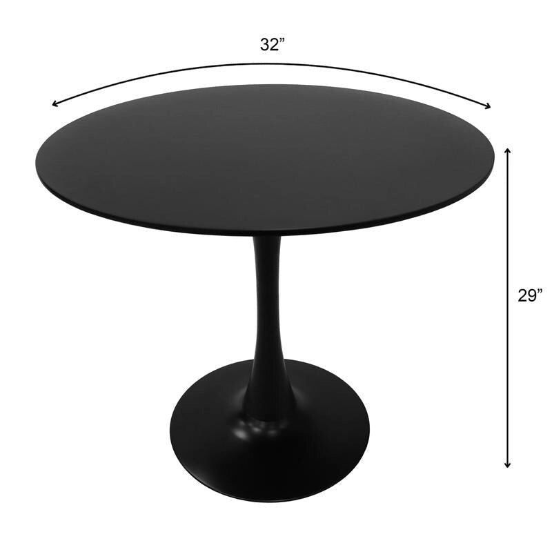 Table à manger ronde Bristol 32, de style moderne du milieu du siècle, plateau en MDF et piétement central en fer brillant pour la cuisine et la salle à manger