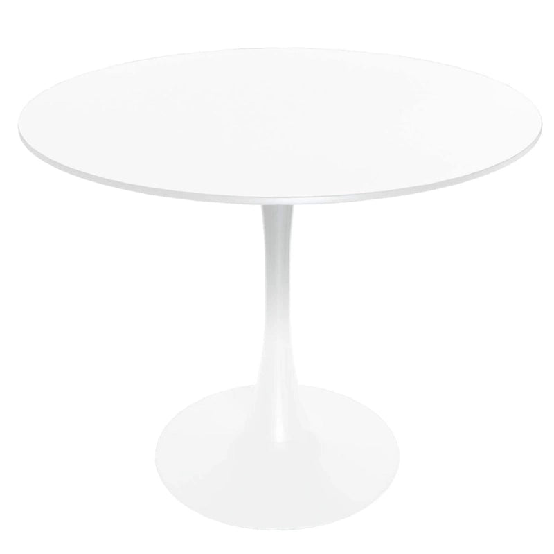 Table à manger ronde Bristol 32, de style moderne du milieu du siècle, plateau en MDF et piétement central en fer brillant pour la cuisine et la salle à manger