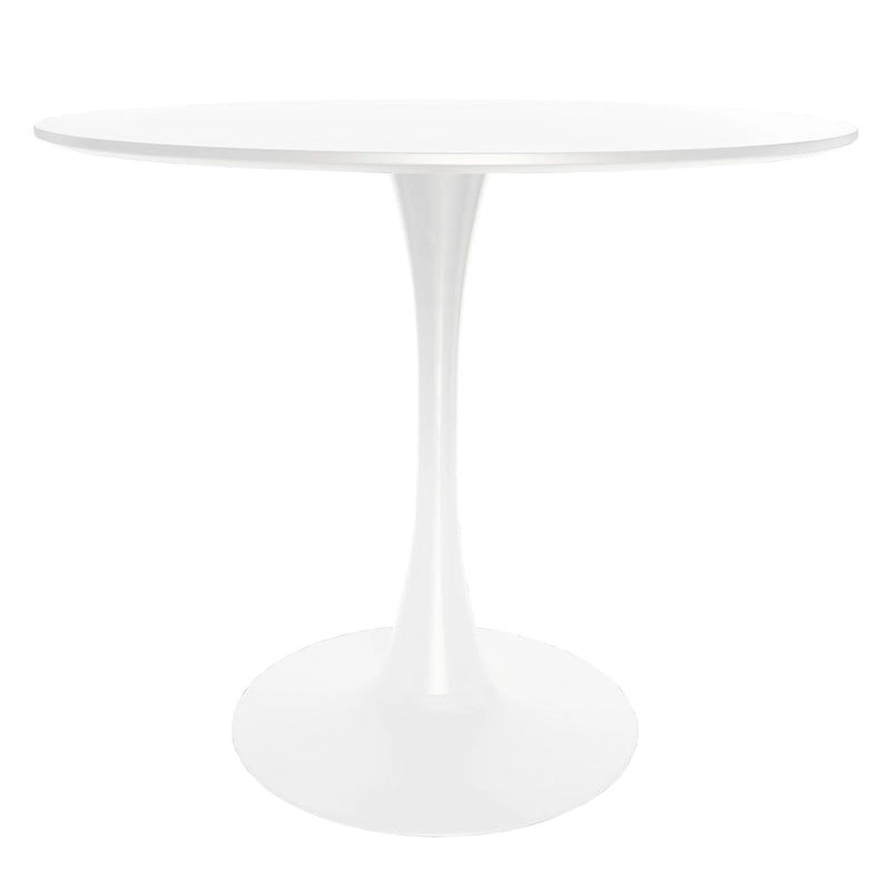 Table à manger ronde Bristol 32, de style moderne du milieu du siècle, plateau en MDF et piétement central en fer brillant pour la cuisine et la salle à manger
