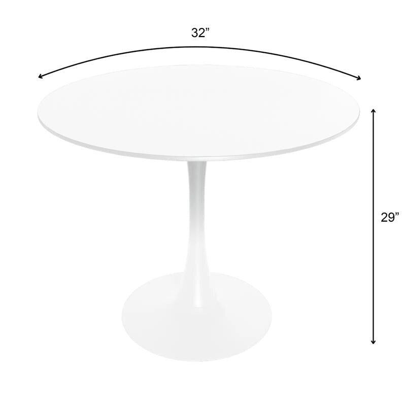 Table à manger ronde Bristol 32, de style moderne du milieu du siècle, plateau en MDF et piétement central en fer brillant pour la cuisine et la salle à manger