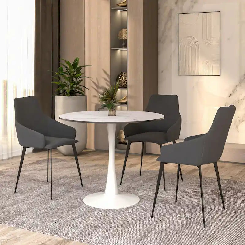 Table à manger ronde Bristol 32, de style moderne du milieu du siècle, plateau en MDF et piétement central en fer brillant pour la cuisine et la salle à manger