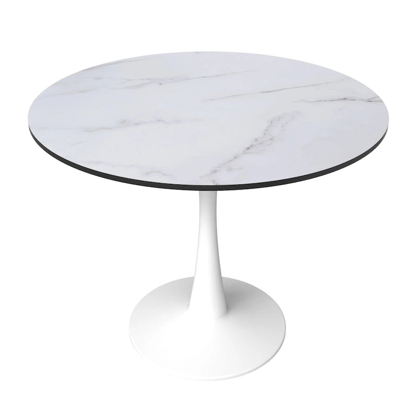 Table à manger ronde Bristol 32, de style moderne du milieu du siècle, plateau en MDF et piétement central en fer brillant pour la cuisine et la salle à manger