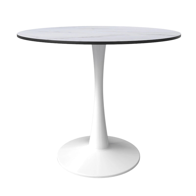 Table à manger ronde Bristol 32, de style moderne du milieu du siècle, plateau en MDF et piétement central en fer brillant pour la cuisine et la salle à manger