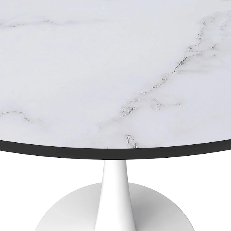 Table à manger ronde Bristol 32, de style moderne du milieu du siècle, plateau en MDF et piétement central en fer brillant pour la cuisine et la salle à manger