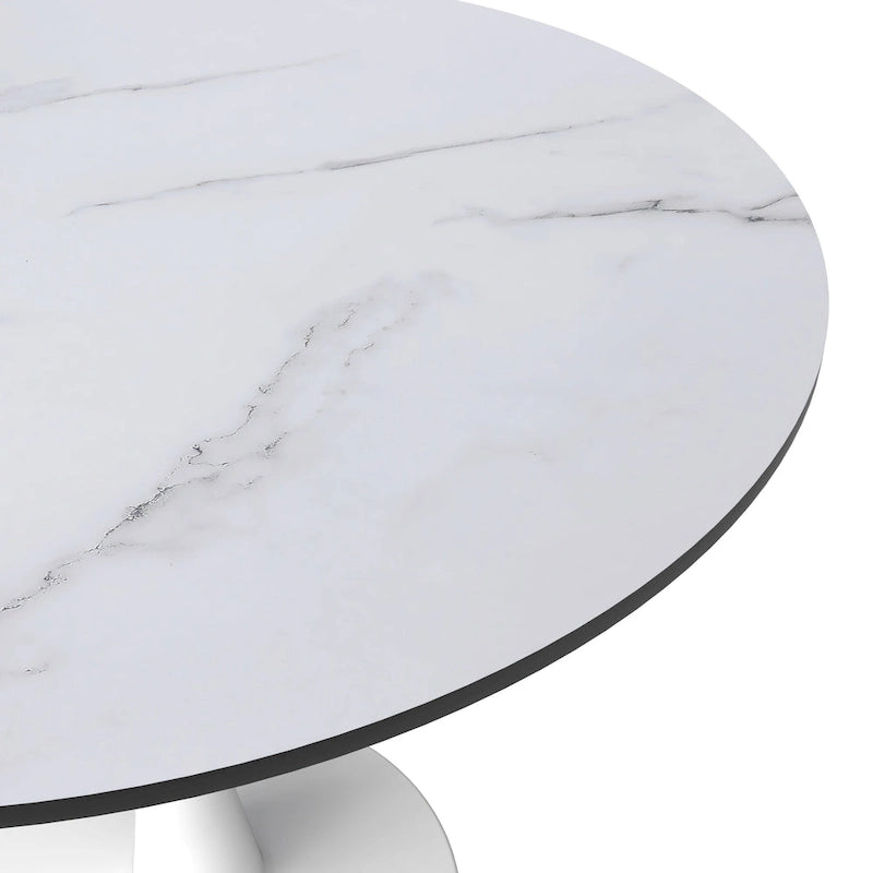 Table à manger ronde Bristol 32, de style moderne du milieu du siècle, plateau en MDF et piétement central en fer brillant pour la cuisine et la salle à manger