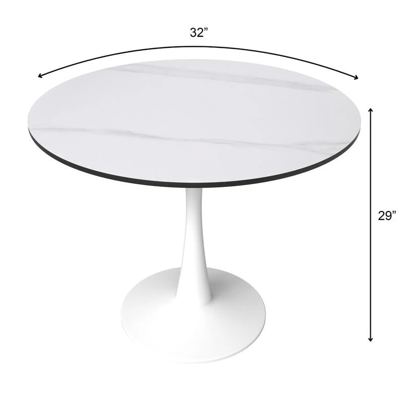 Table à manger ronde Bristol 32, de style moderne du milieu du siècle, plateau en MDF et piétement central en fer brillant pour la cuisine et la salle à manger