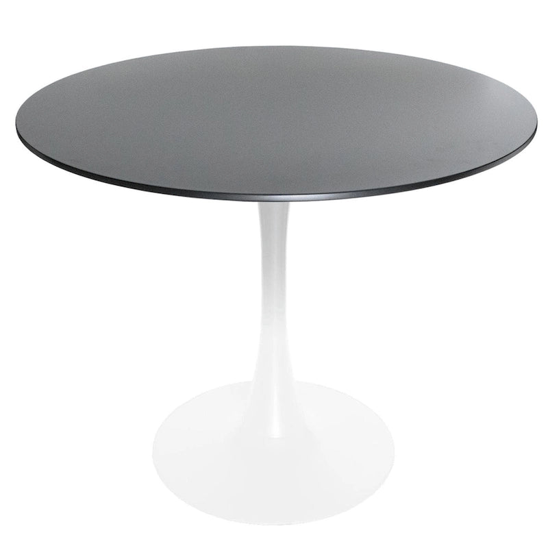 Table à manger ronde Bristol 32, de style moderne du milieu du siècle, plateau en MDF et piétement central en fer brillant pour la cuisine et la salle à manger
