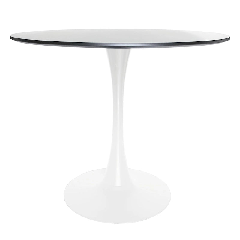 Table à manger ronde Bristol 32, de style moderne du milieu du siècle, plateau en MDF et piétement central en fer brillant pour la cuisine et la salle à manger