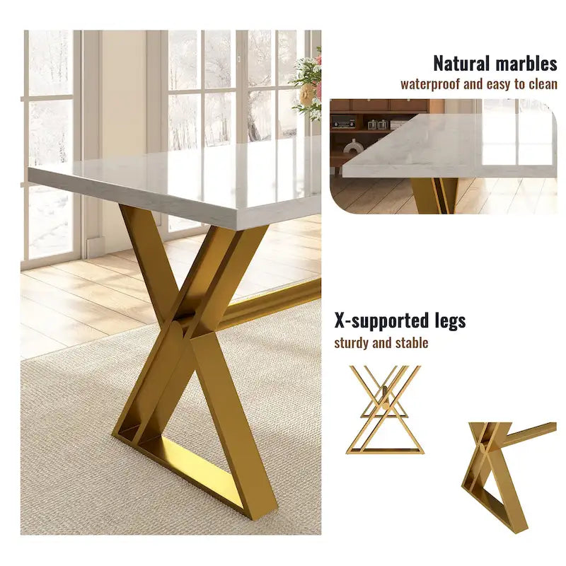 Table de salle à manger en marbre 7 pièces Clihome avec chaises en velours