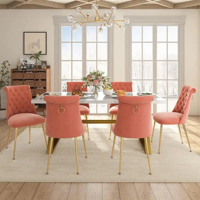 Table de salle à manger en marbre 7 pièces Clihome avec chaises en velours