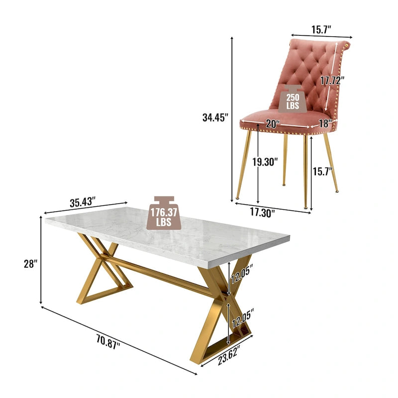 Table de salle à manger en marbre 7 pièces Clihome avec chaises en velours