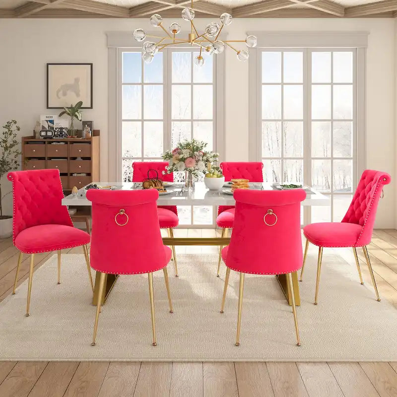 Table de salle à manger en marbre 7 pièces Clihome avec chaises en velours