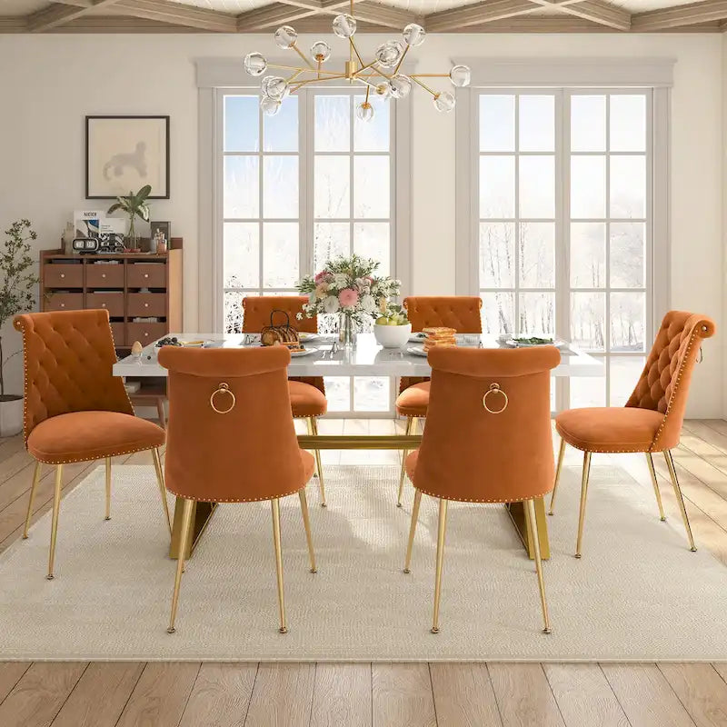 Table de salle à manger en marbre 7 pièces Clihome avec chaises en velours