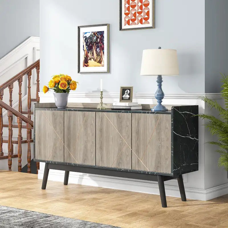 Buffet de salle à manger noir avec rangement et placard, 55 po