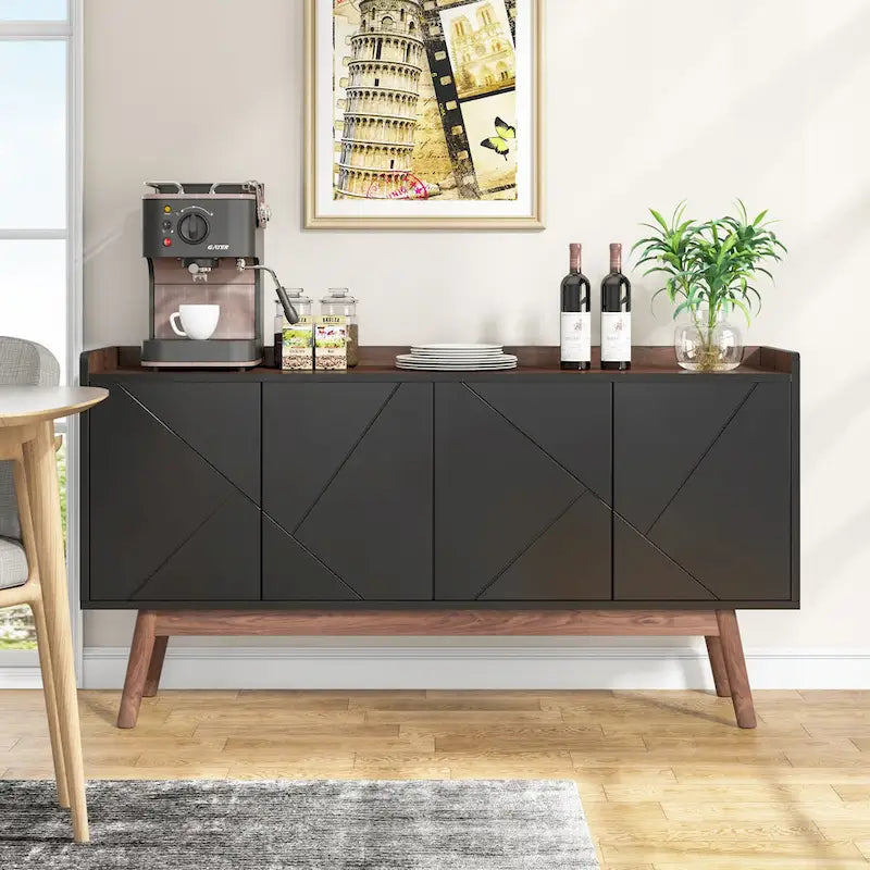 Buffet de salle à manger noir avec rangement et placard, 55 po