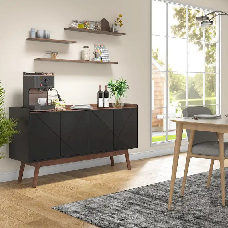 Buffet de salle à manger noir avec rangement et placard, 55 po