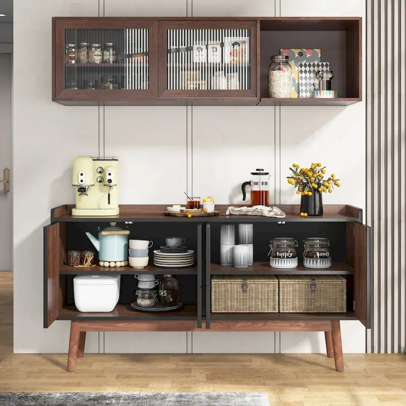 Buffet de salle à manger noir avec rangement et placard, 55 po