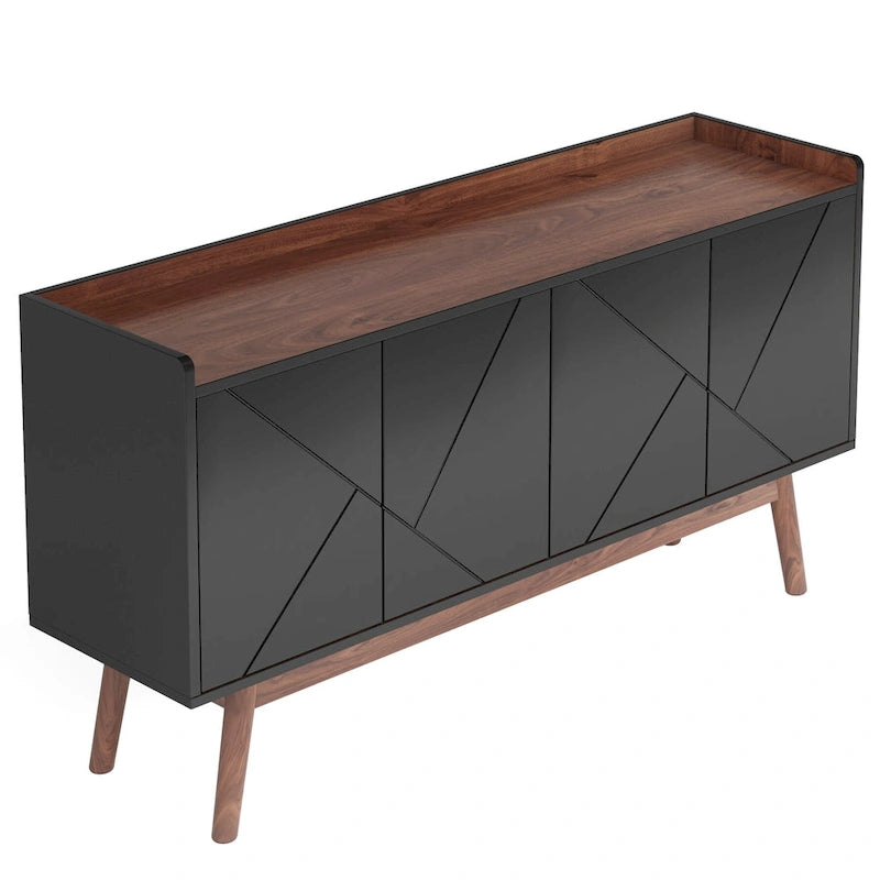 Buffet de salle à manger noir avec rangement et placard, 55 po