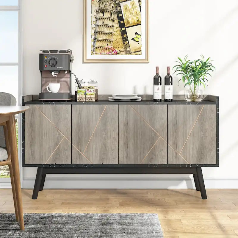 Buffet de salle à manger noir avec rangement et placard, 55 po