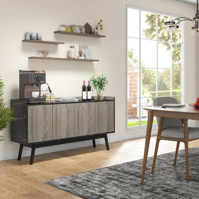 Buffet de salle à manger noir avec rangement et placard, 55 po