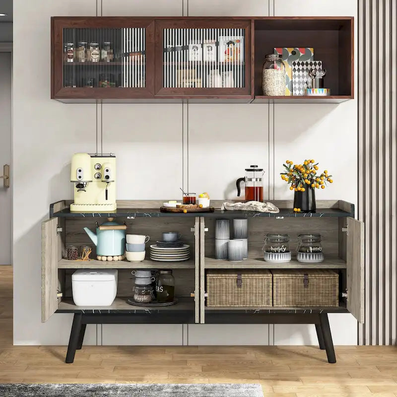 Buffet de salle à manger noir avec rangement et placard, 55 po