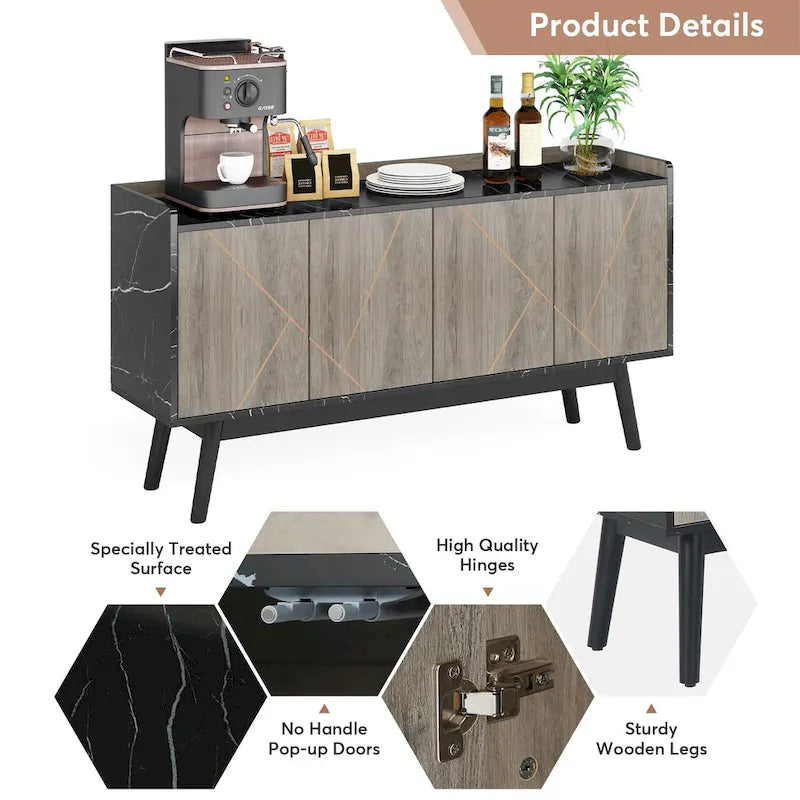 Buffet de salle à manger noir avec rangement et placard, 55 po