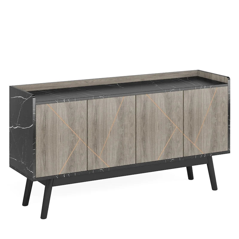 Buffet de salle à manger noir avec rangement et placard, 55 po