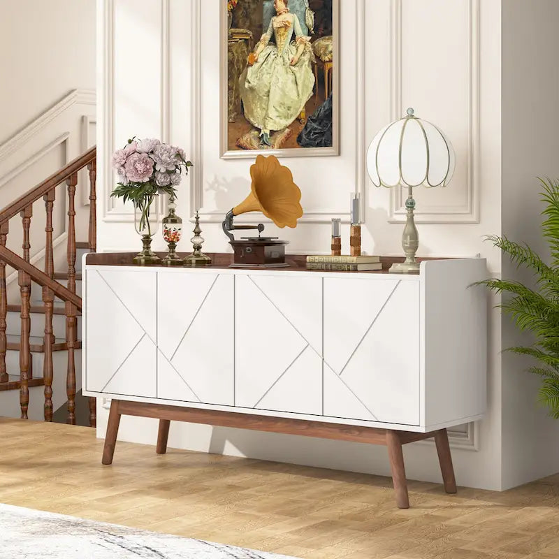 Buffet de salle à manger noir avec rangement et placard, 55 po