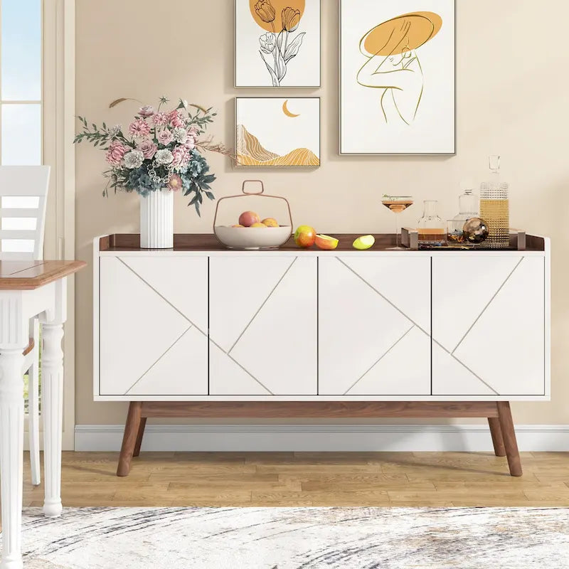 Buffet de salle à manger noir avec rangement et placard, 55 po