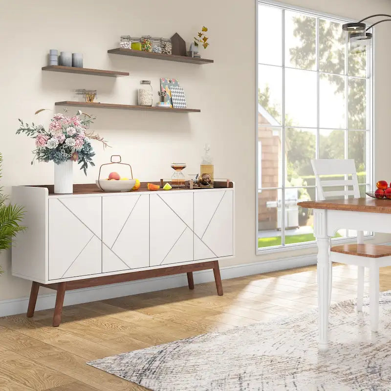 Buffet de salle à manger noir avec rangement et placard, 55 po
