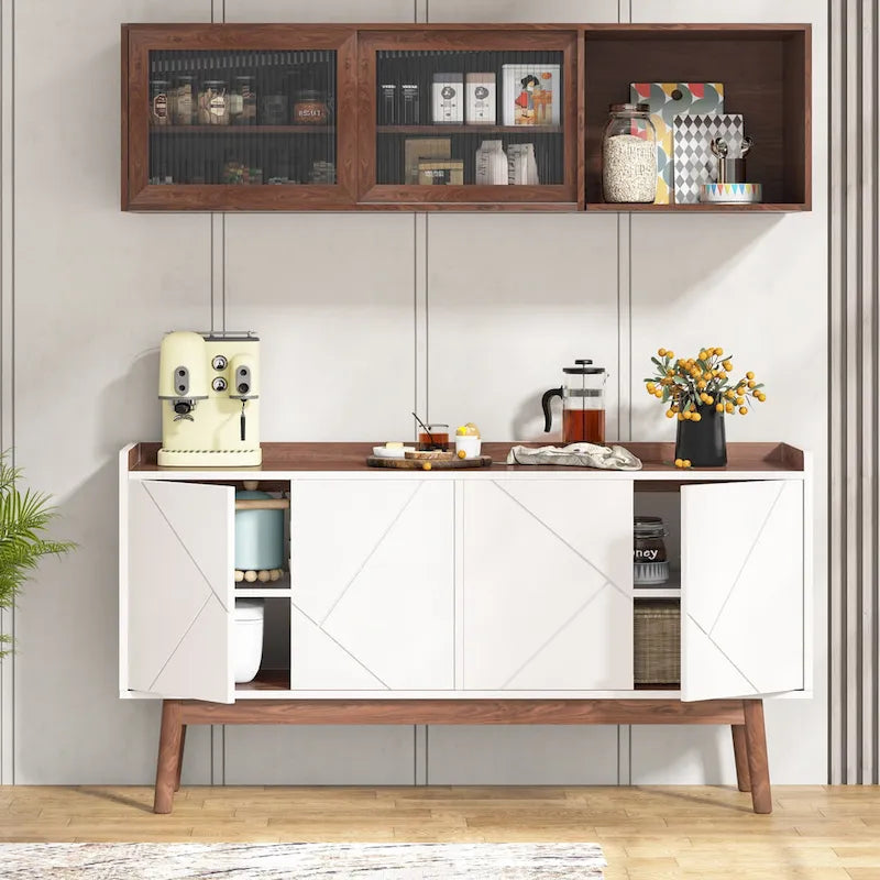 Buffet de salle à manger noir avec rangement et placard, 55 po