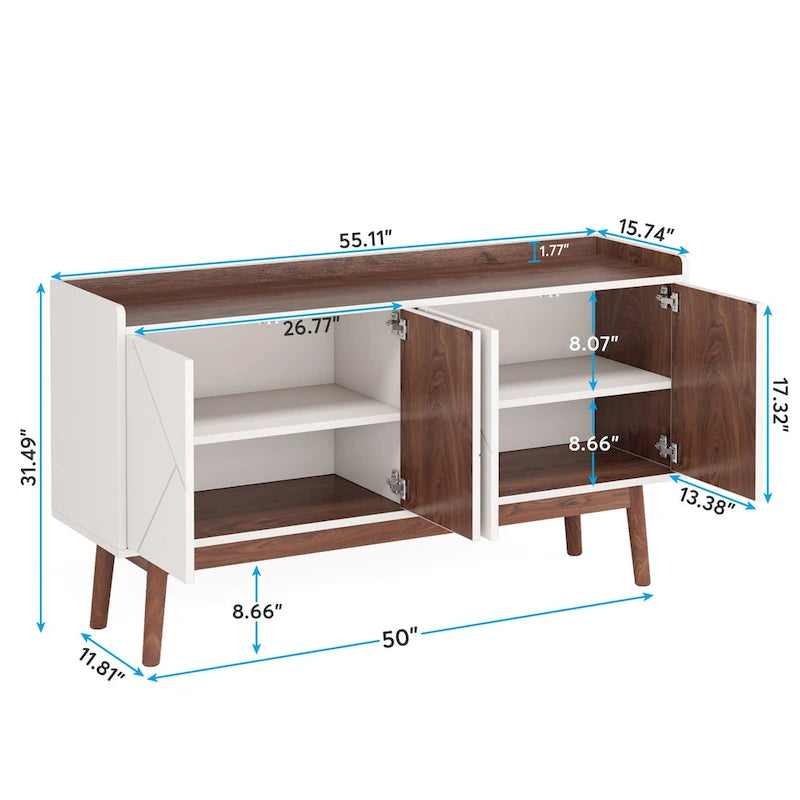 Buffet de salle à manger noir avec rangement et placard, 55 po